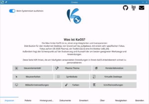 Abbildung 5: Die von KaOS entwickelte App Croeso fasst die wichtigsten Einstelloptionen in einer Oberfl&auml;che zusammen.