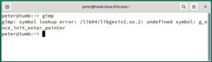 Abbildung 8: Hier startet Gimp nicht, da es die falsche Version der Bibliothek Libexiv vorfindet.