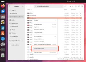 Abbildung 8: Der Dateimanager öffnet für Sie ein Terminal und setzt dabei direkt das richtige Arbeitsverzeichnis.
