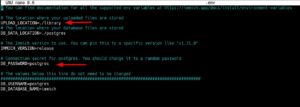 Abbildung 1: Vor dem Erstellen der Container editieren Sie die Datei <code>.env</code>, wo Sie vor allem ein sicheres Passwort für die Datenbank vergeben. Zudem passen Sie bei Bedarf den Ablageort der Datenbank an.