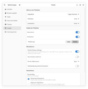 Abbildung 2: Die Anwendung Gnome Tweaks erweitert die Standardeinstellungen von Gnome.