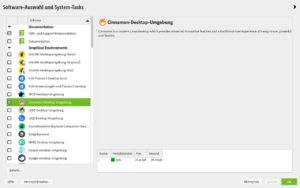 Abbildung 2: Wer bei der OpenSuse-Installation den Cinnamon-Desktop wählen möchte, erledigt das im Screen <span class="ui-element">Softwareauswahl</span>.