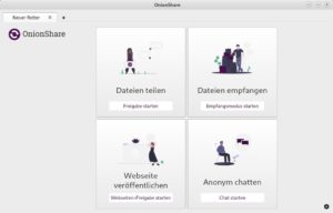 Abbildung 5: Die Hauptfunktionen von OnionShare sind auf diese vier Schaltflächen verteilt.