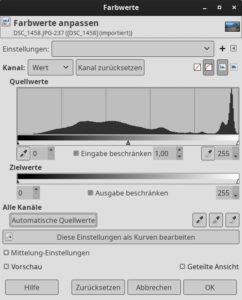 Abbildung 6: Bei einer Kontrastverbesserung geht es darum, das Verhältnis zwischen den hellsten und dunkelsten Bereichen eines Bilds zu optimieren. Das Werkzeug <span class="ui-element">Farbwerte</span> eignet sich dafür gut und liefert schnelle Ergebnisse.