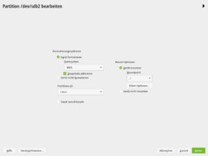 Abbildung 8: Formatieren Sie eine Partition oder freien Plattenplatz als <span class="ui-element">Btrfs</span> und wählen <span class="ui-element">Snapshots aktiveren</span> sowie <span class="ui-element">/</span> als <span class="ui-element">Mountpoint</span>, erstellt der OpenSuse-Installer einen Standard-Systemaufbau.