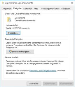 Abbildung 9: Die Ordnerfreigabe ist unter Windows direkt nach einem Rechtsklick sichtbar. Windows-Anwender kennen sie in der Regel.