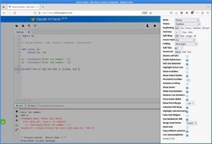 Abbildung 1: Die schlanke Benutzeroberfl&auml;che von Online Python mit dem Eingabebereich oben und dem Ausgabefenster unten.