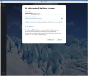 Abbildung 2: Delta Chat erfordert keine Registrierung, Sie melden sich mit einer funktionierenden E-Mail-Adresse an.