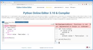 Abbildung 2: Python Online Editor beherrscht mehrere Sprachen und kommt gewohnt zweigeteilt daher.