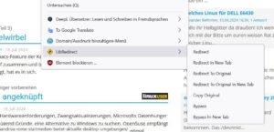 Abbildung 4: Im Kontextmen&uuml; von Firefox stellt der Men&uuml;punkt <span class="ui-element">Libredirect</span> mehrere Optionen zur Auswahl.