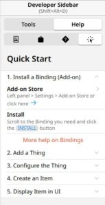 Abbildung 5: Die Developer Sidebar, mit deren Hilfe die ersten Items eingerichtet werden k&ouml;nnen.
