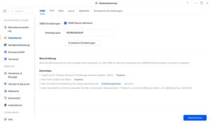 Abbildung 6: Der Zugriff auf entfernte Ger&auml;te wird in der Systemsteuerung unter Dateidienst konfiguriert. Dort stehen unter anderem SMB, FTP, NFS, Rsync und WebDAV zur Aktivierung bereit.