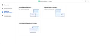 Abbildung 10: Ein Backup des UGreen-NAS mit Bordmitteln klappt derzeit noch nicht. Die Oberfl&auml;che zeigt aber, wie das k&uuml;nftig funktionieren soll.