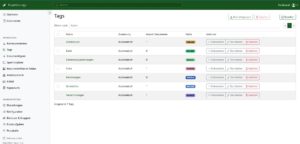 Abbildung 2: Wählen Sie links in der Leiste den Reiter <span class="ui-element">Tags</span>, erhalten Sie eine Liste der angelegten Stichwörter und sehen, welchen Dokumenten sie zugeordnet sind.