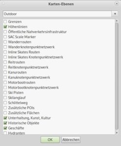 Abbildung 4: Verschiedene Zusatzebenen erlauben es, weitere Details in der Karte einzublenden.