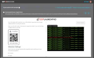 Abbildung 5: Die Installation auf dem ESP32 ist abgeschlossen. Neben den Logs zeigt die Seite auch den ben&ouml;tigten QR-Code.