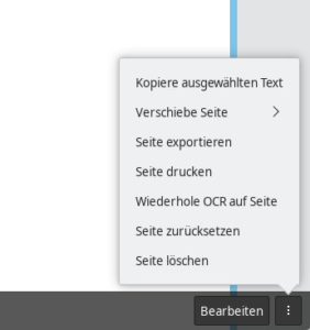 Abbildung 9: Rechts unten erscheint nach Klick auf die drei Punkte ein Bearbeitungsmenü zum Drucken, Importieren und Löschen von Dokumenten.