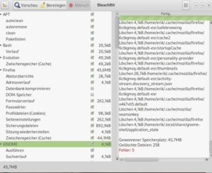 Abbildung 1: Bleachbit liefert detaillierte Informationen zu obsoleten Datenbeständen und dem beim Löschen frei werdenden Speicherplatz.