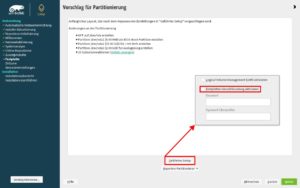 Abbildung 1: Die Option zur Festplattenverschl&uuml;sselung bekommen Sie nur zu sehen, wenn Sie ins <span class="ui-element">Gef&uuml;hrte Setup</span> einsteigen, statt den <span class="ui-element">Vorschlag f&uuml;r Partitionierung</span> mit <span class="ui-element">Weiter</span> zu &uuml;bernehmen.