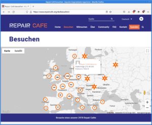 Abbildung 1: Eine Überblickskarte hinsichtlich der Repair Cafés in Europa verdeutlicht, wie viel Anklang die Idee findet.