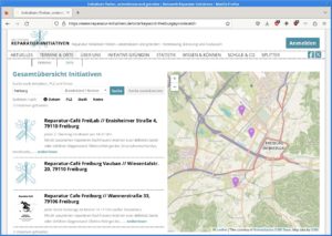 Abbildung 2: Auf Webseite des Netzwerks Reparatur-Initiativen finden Sie Anbieter, beispielsweise im ausgewählten Großraum Freiburg.