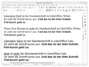 Abbildung 3: Bei identischer Laufweite sehen die Buchstaben der Liberation-Schriften anders aus als die Pendants Times New Roman beziehungsweise Arial.