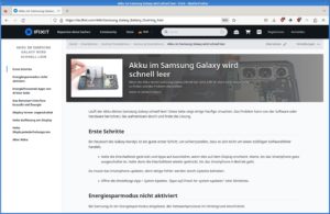 Abbildung 5: Beschreibung zur Identifikation von Akku-Problemen bei Ifixit zeigt einen Eintrag für Probleme mit dem Akku bei Smartphones von Samsung.