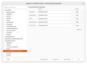 Abbildung 5: Die Grundschriften für Writer-Dokumente lassen sich in den Einstellungen problemlos ändern.