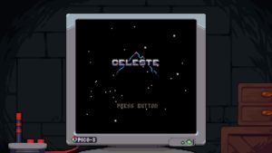 Abbildung 9: Gut versteckt im Hotel <span class="ui-element">Himmelsresort</span> findet sich eine Spielekonsole mit der Pico-8-Version von Celeste Classic.