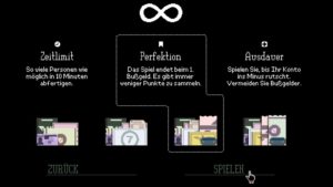 Abbildung 11: Der Story-Modus endet am 31. Tag. Für unbegrenzten Spielspaß sorgt der Endlos-Modus mit verschiedenen Aufgabenstellungen (obere Zeile) und Schwierigkeitsgraden (untere Zeile).