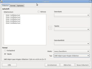 Abbildung 12: Im Reiter <span class="ui-element">Etiketten</span> von LO&nbsp;Writer geben Sie die Werte f&uuml;r identische Aufkleber ein.