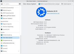 Abbildung 2: Kubuntu&nbsp;24.10 liefert den bis dato aktuellen Linux Kernel&nbsp;6.11 und KDE Plasma&nbsp;6.1.5.