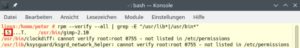 Abbildung 2: Die Ziffer&nbsp;5 in der Ausgabe von <code>rpm --verify --all</code> warnt, dass eine ausf&uuml;hrbare Datei von der aus dem Paket installierten Version abweicht. Die beiden letzten Zeilen deuten dagegen nicht auf Datenkorruption hin.