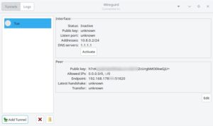 Abbildung 4: Nachdem Sie den Pfad zur Konfigurationsdatei angegeben haben, laufen die benötigten Werte in die Maske von Wireguird ein. Um die Verbindung zu aktivieren, klicken Sie auf <span class="ui-element">Activate</span>.