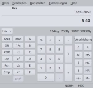 Abbildung 7: Der KDE-Taschenrechner kennt einen Hexadezimalmodus, der die Differenz zwischen der von Memtest86+ ermittelten <code>Highest Error Address</code> und der <code>Lowest Error Address</code> errechnen kann.