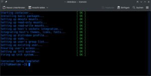 Abbildung 3: Nach dem Erstellen eines Containers installiert Distrobox die notwendigen Pakete und richtet ein Benutzerkonto sowie Sudo und das Init-System ein.
