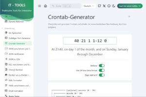 Abbildung 3: Wer nicht h&auml;ufig Crontabs erstellt, vergisst schnell die Syntax. Dieser Generator hilft beim Erstellen der Syntax f&uuml;r die zeitbasierte Ausf&uuml;hrung von Prozessen mit Cron.