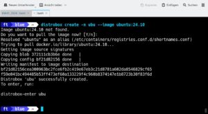 Abbildung 4: Mit wenigen Parametern geben Sie dem Create-Befehl den Namen des Containers und die zu verwendende Distribution mit.