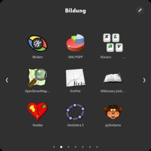 Abbildung 5: In der Rubrik <span class="ui-element">Bildung</span> fasst Gnome s&auml;mtliche relevanten Programme zusammen. Da es keine weiteren Untergruppen gibt, f&auml;llt das Sammelsurium un&uuml;bersichtlich aus.