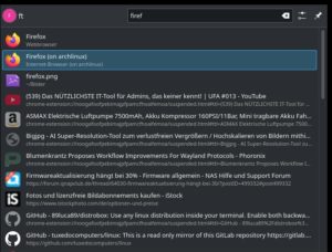 Abbildung 6: Ein im Arch-Container installierter Firefox taucht nach dem Export bei der Suche im Hostsystem neben dem dort nativ installierten Firefox auf.