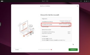 Abbildung 9: Das virtuelle Ubuntu kann die gesamte virtuelle Festplatte (<span class="ui-element">QEMU HARDDISK QEMU</span>) belegen.
