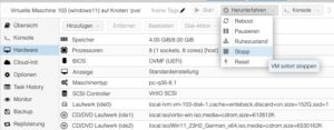 Abbildung 11: St&ouml;rrische VMs k&ouml;nnen das Ausschalten des Rechners verhindern. Stoppen Sie solche VMs &uuml;ber das Web-GUI.