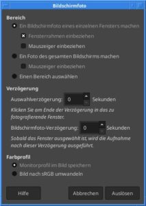 Abbildung 1: Das Dialogfenster zum Erstellen von Bildschirmfotos in Gimp.