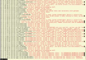 Abbildung 2: Alles auf Rot: Der Parameter <code>-p 3</code> beschr&auml;nkt die Ausgabe von Journalctl auf reine Fehler und schlie&szlig;t unkritische informative Meldungen aus.