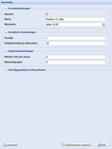 Abbildung 2: Aktivieren Sie jede Position und legen Sie das anliegende Satellitennetzwerk fest (hier Falle Astra, 19.2&nbsp;Grad Ost).