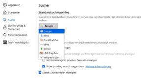 Abbildung 1: Die in Webbrowsern wie Firefox voreingestellte Suchmaschine basiert in aller Regel auf einer Kooperation mit dem Diensteanbieter.