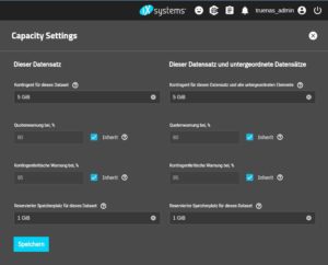 Abbildung 7: Einem neuen Dataset steht zunächst die gesamte Kapazität des Pools zur Verfügung. Die gewünschte Größe stellen Sie in den <span class="ui-element">Capacity Settings</span> ein.