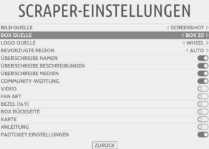 Abbildung 8: In den Scraper-Einstellungen wählen Sie das Zusatzmaterial aus.