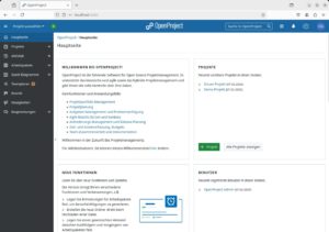 Abbildung 3: Nach dem Login erscheint die Hauptseite von OpenProject.