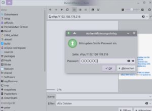 Abbildung 5: Anwendungen von KDE und GNOME greifen in ihren <span class="ui-element">&Ouml;ffnen</span>- und <span class="ui-element">Speichern-unter</span>-Dialogen ohne Dateifreigabe direkt auf Dateisysteme entfernter Linux-Rechner zu.